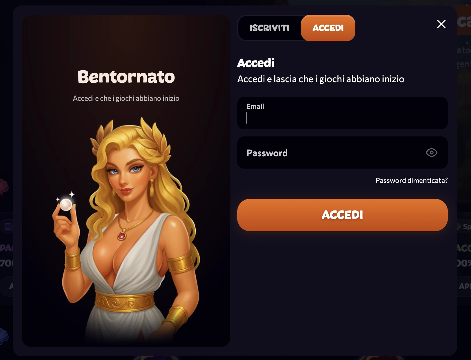 Registrazione account e creazione profilo su Aphrodite Casino